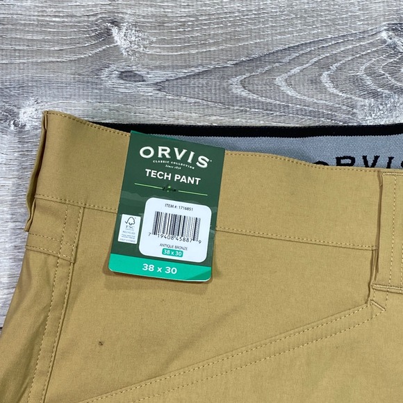 ORVIS Mens Tech Pant Antique Bronze 38x30 Water Repellent Stretch Outdoor Hiking - Picture 2 of 12